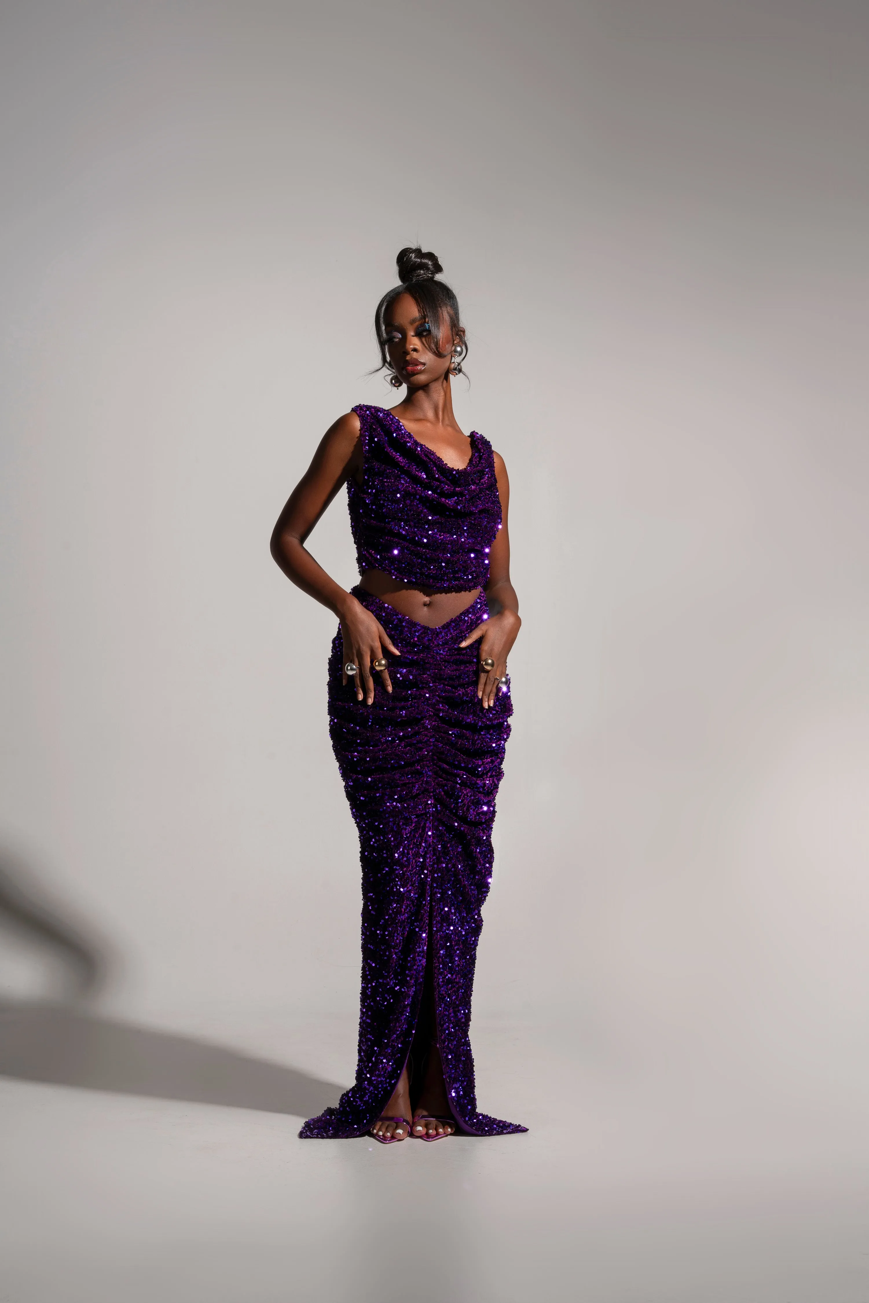 JESS Sequin Cowl Crop Top in AMETHYST