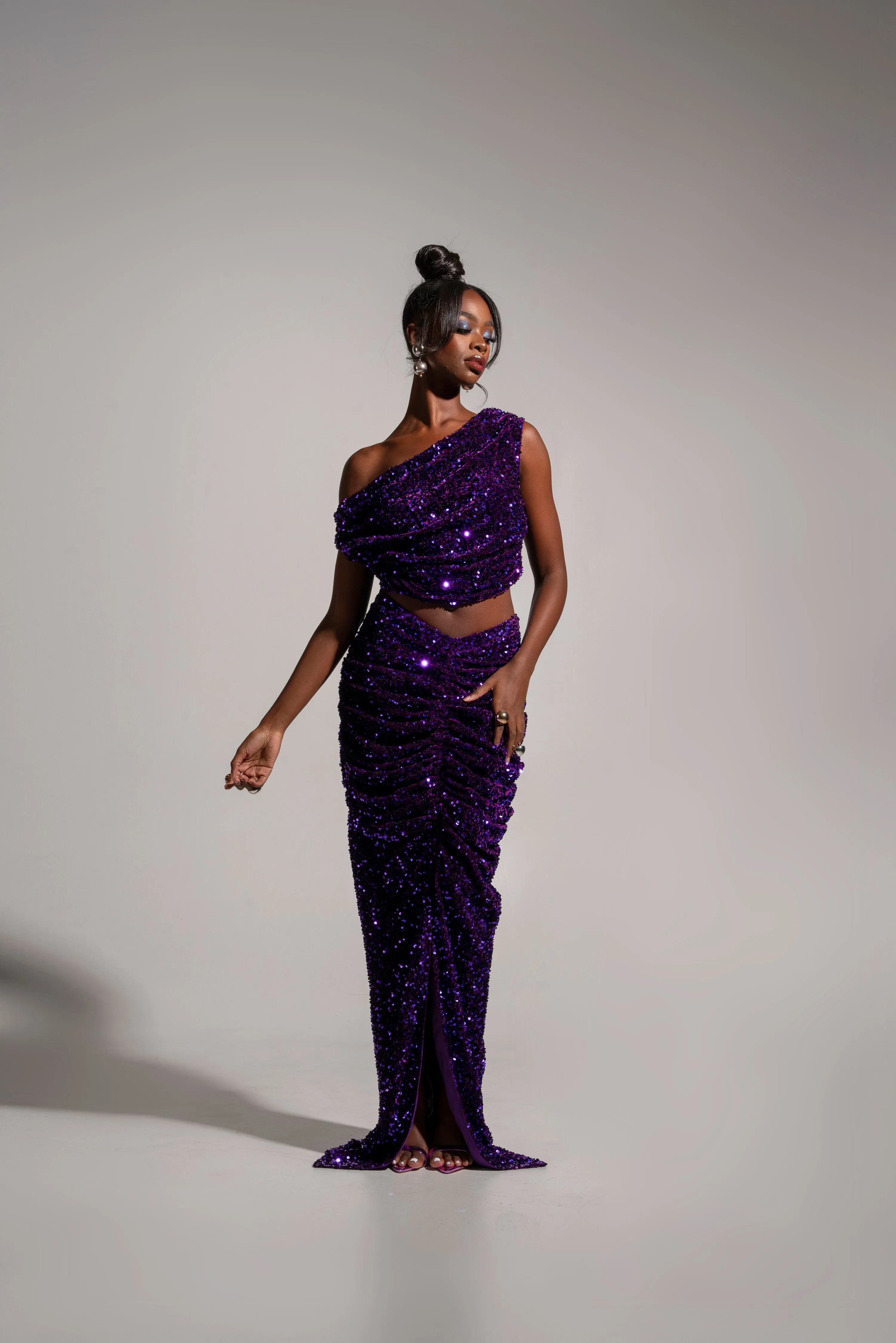 JESS Sequin Cowl Crop Top in AMETHYST