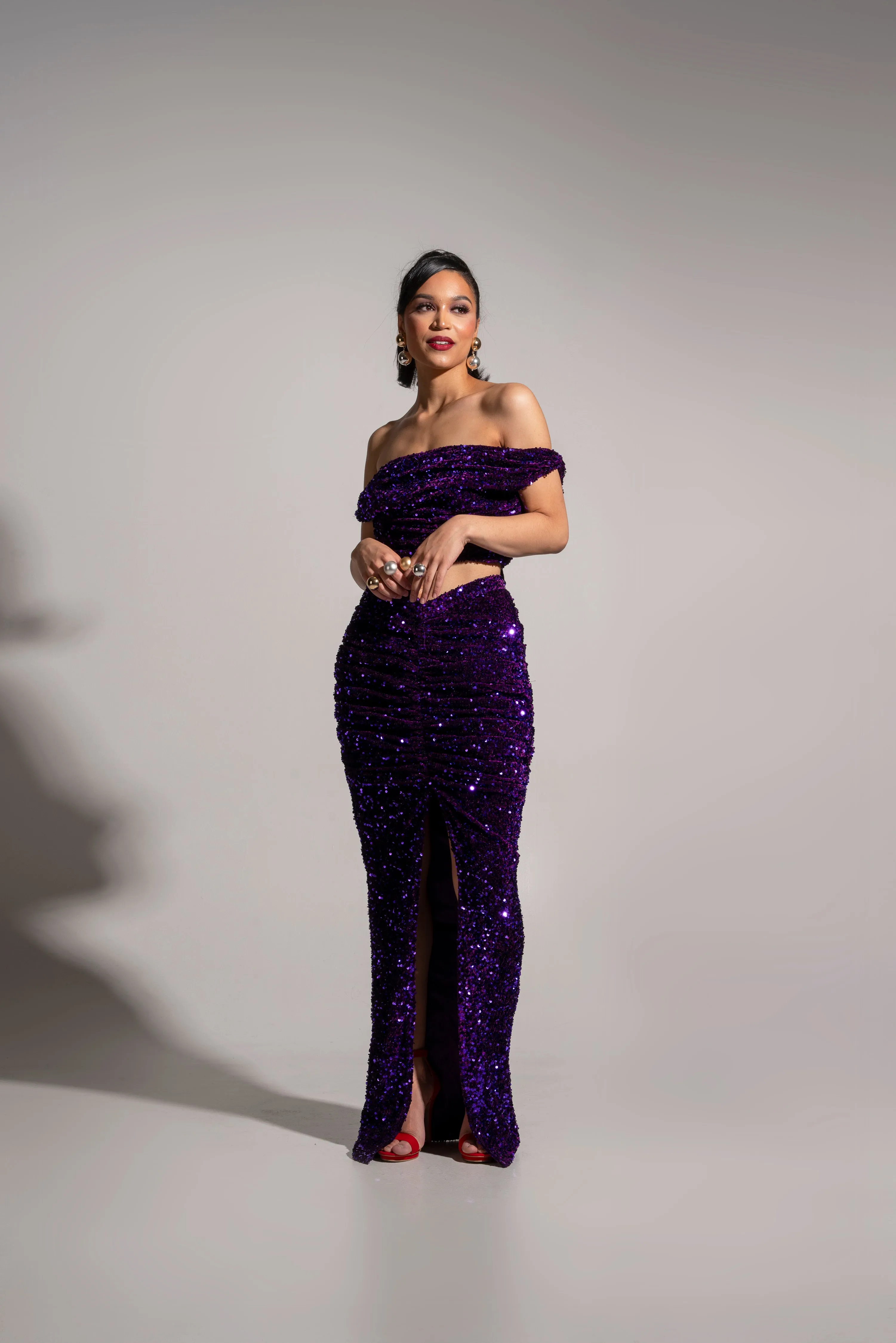 JESS Sequin Cowl Crop Top in AMETHYST