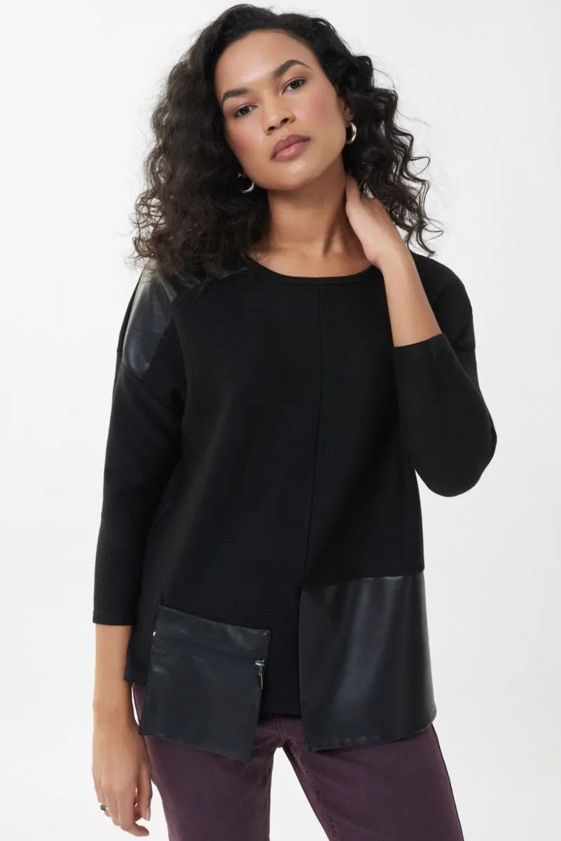 Joesph Ribkoff Faux Leather Patch Top Style# 223025