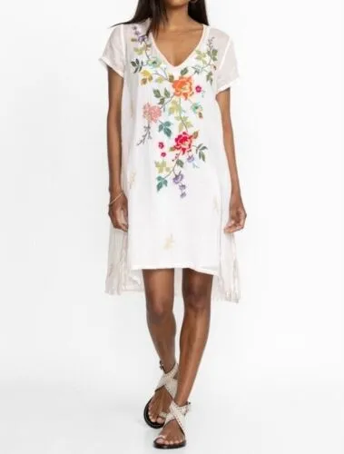 Johnny Was Adele Drape Tunic Dress Floral Embroid Flowers Plaid Viscose Blue New