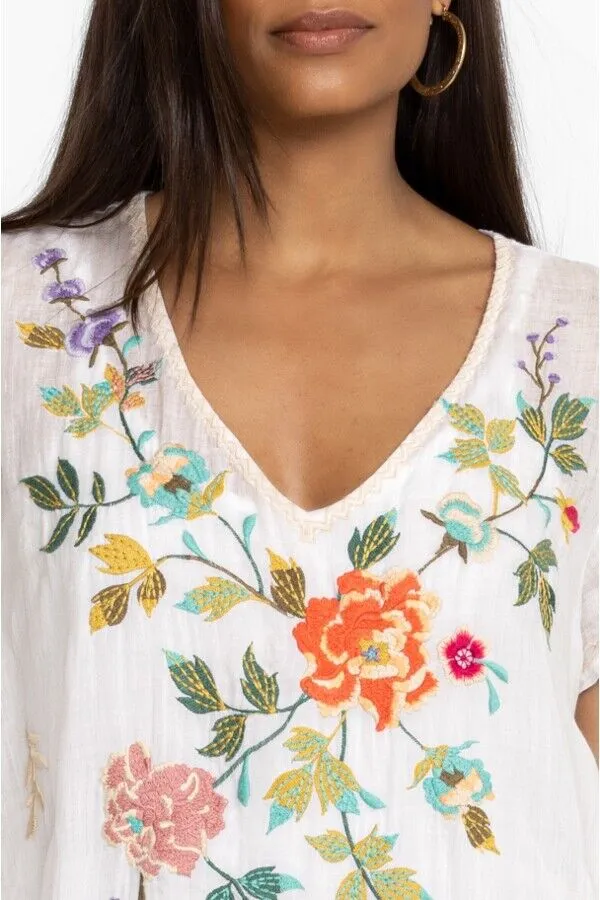 Johnny Was Adele Drape Tunic Dress Floral Embroid Flowers Plaid Viscose Blue New