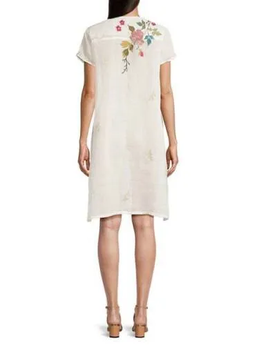 Johnny Was Adele Drape Tunic Dress Floral Embroid Flowers Plaid Viscose Blue New