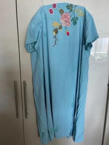 Johnny Was Adele Drape Tunic Dress Floral Embroid Flowers Plaid Viscose Blue New