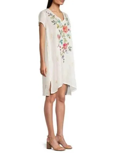 Johnny Was Adele Drape Tunic Dress Floral Embroid Flowers Plaid Viscose Blue New