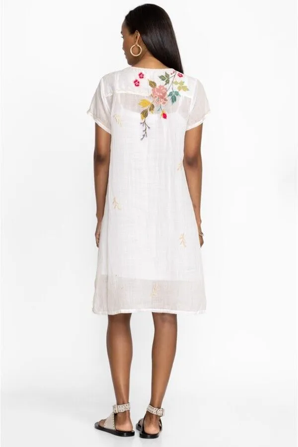 Johnny Was Adele Drape Tunic Dress Floral Embroid Flowers Plaid Viscose Blue New