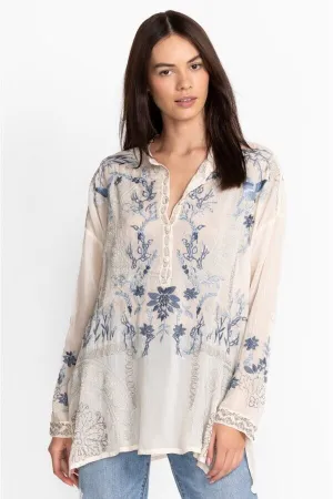 Johnny Was Alessa Tunic Long Sleeves Top Shirt Floral Embroidery Shell White New