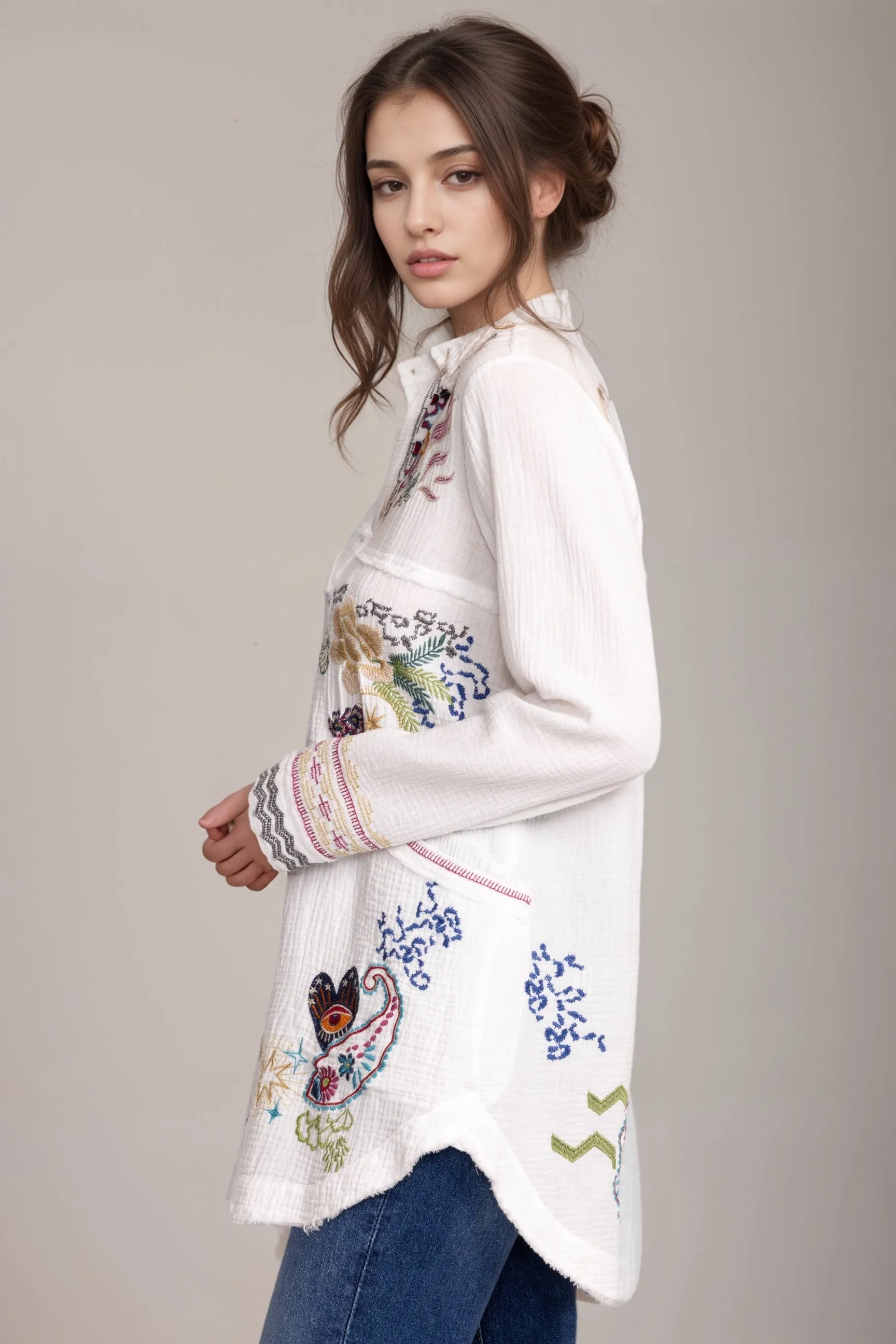 Johnny Was Biya Leyva Embroidered Tunic Top B24424 *
