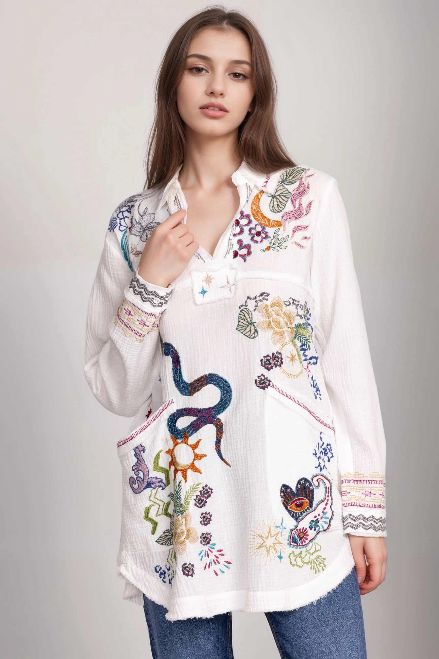 Johnny Was Biya Leyva Embroidered Tunic Top B24424 *