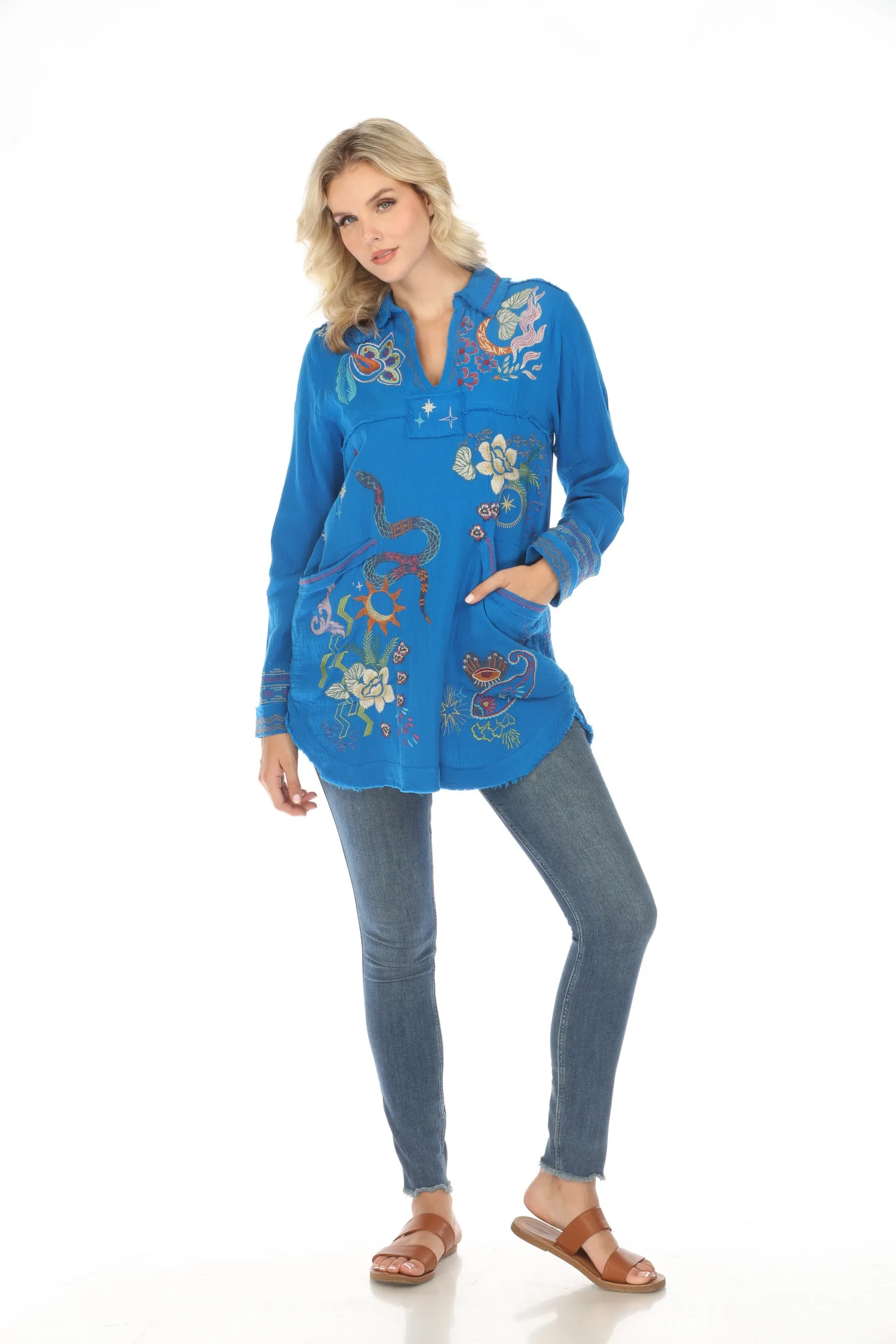 Johnny Was Biya Leyva Embroidered Tunic Top B24424 *