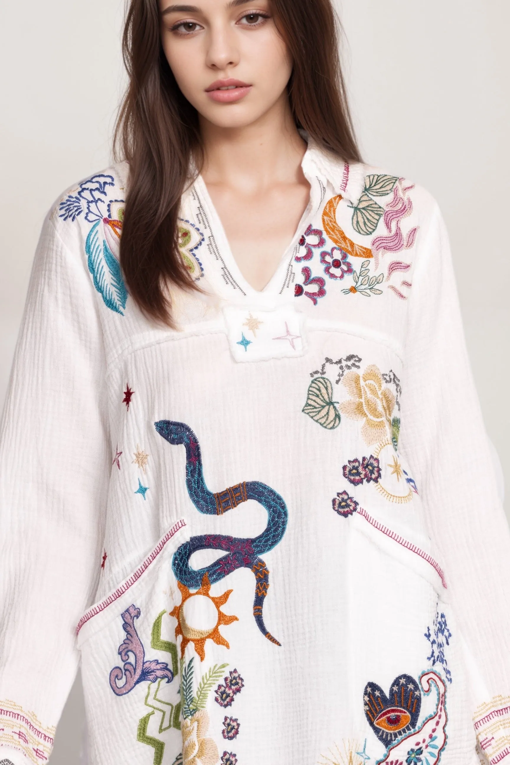 Johnny Was Biya Leyva Embroidered Tunic Top B24424 *