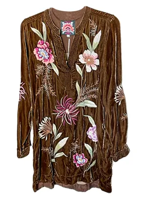 Johnny Was Meriah Relaxed Trapunto Tunic Long Sleeve Floral Golden Hour Top New