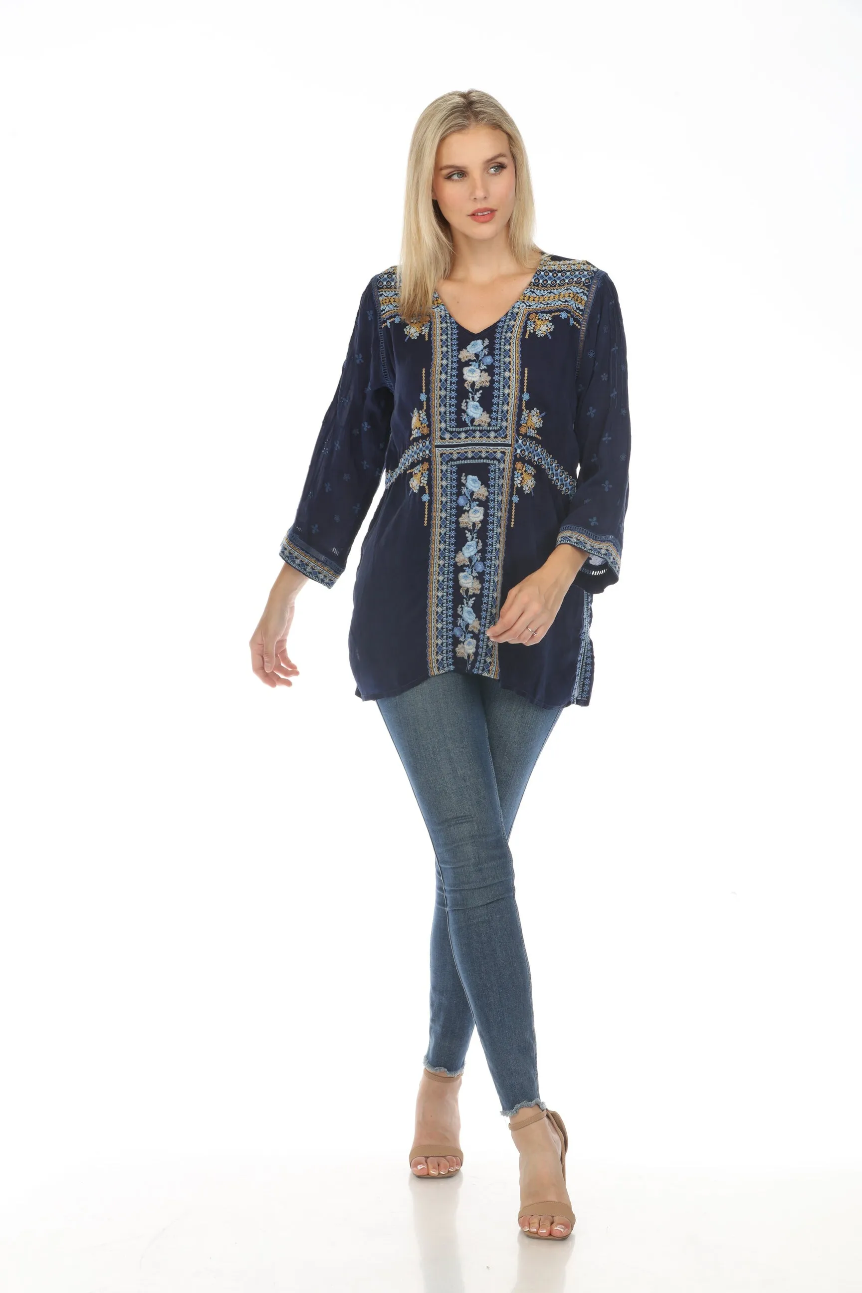 Johnny Was Palmari Embroidered V-Neck Tunic Top C20624 *