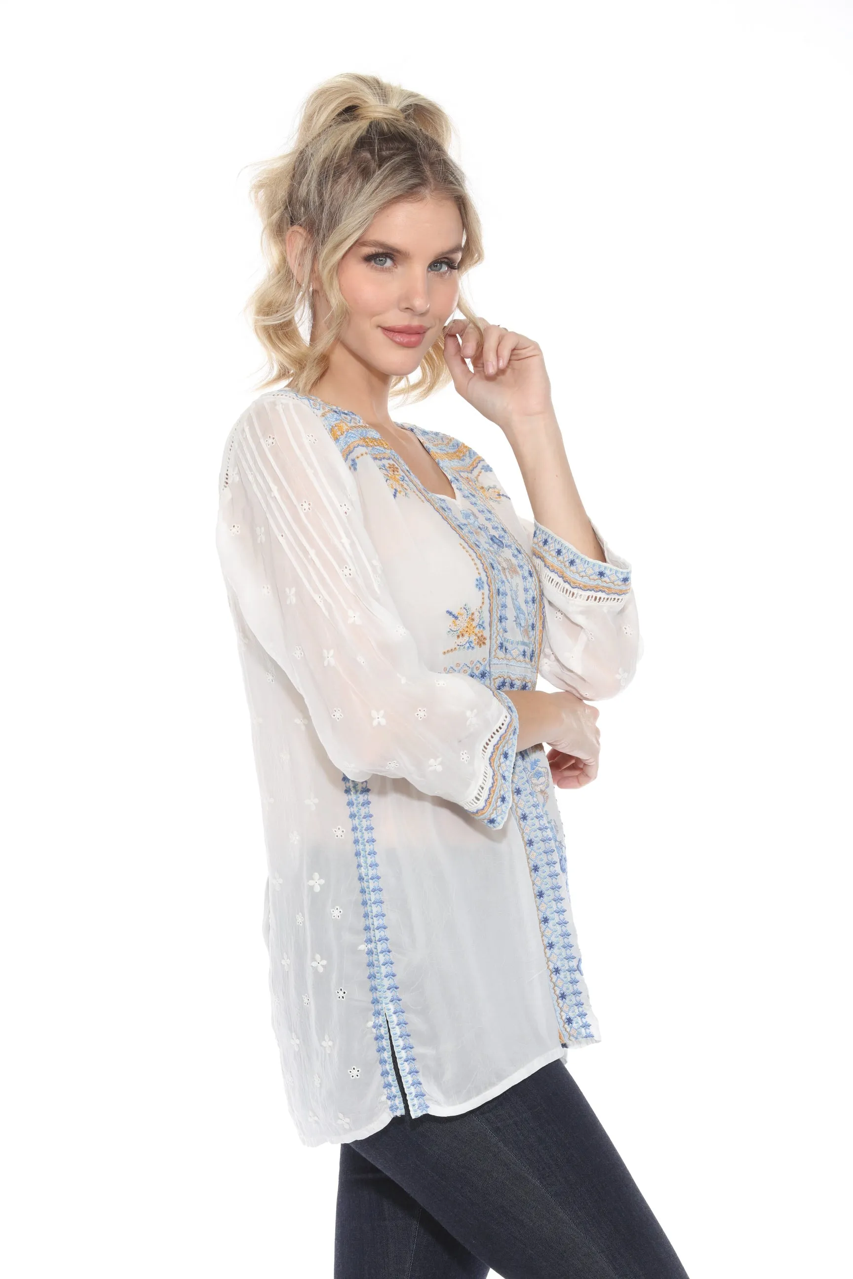 Johnny Was Palmari Embroidered V-Neck Tunic Top C20624 *