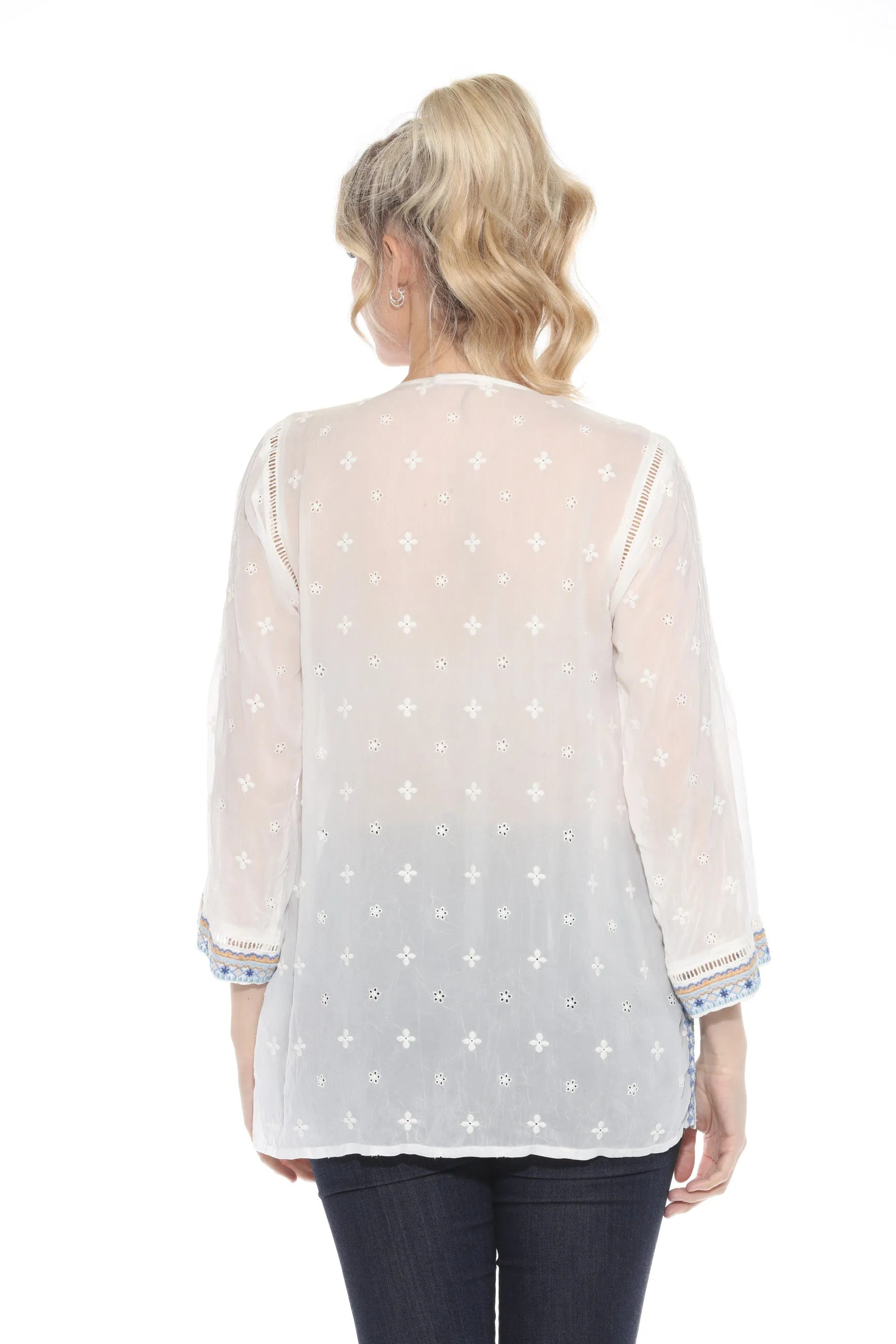 Johnny Was Palmari Embroidered V-Neck Tunic Top C20624 *