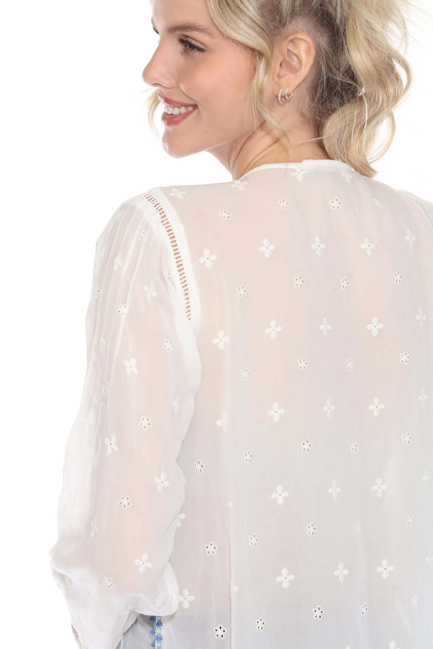 Johnny Was Palmari Embroidered V-Neck Tunic Top C20624 *