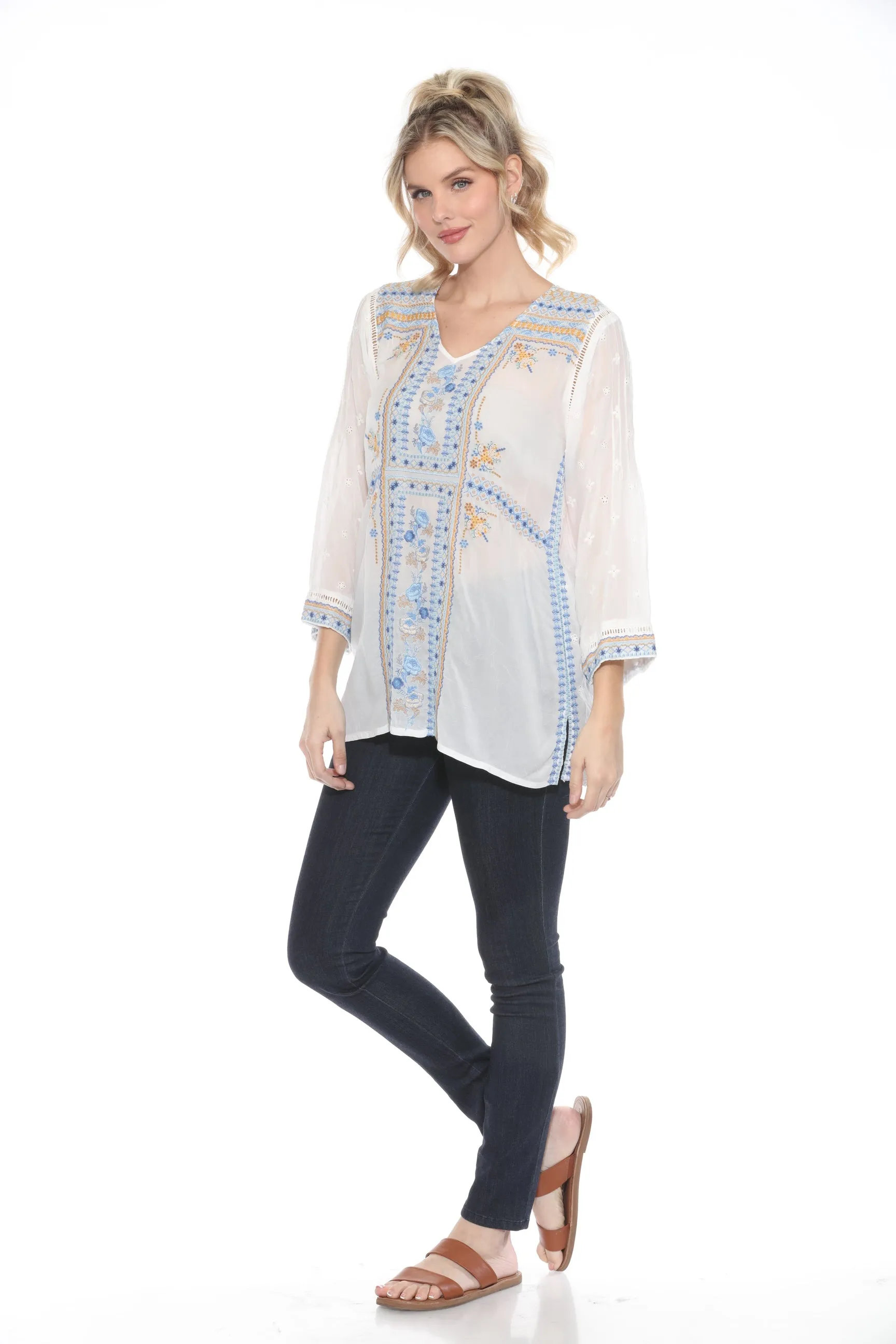 Johnny Was Palmari Embroidered V-Neck Tunic Top C20624 *