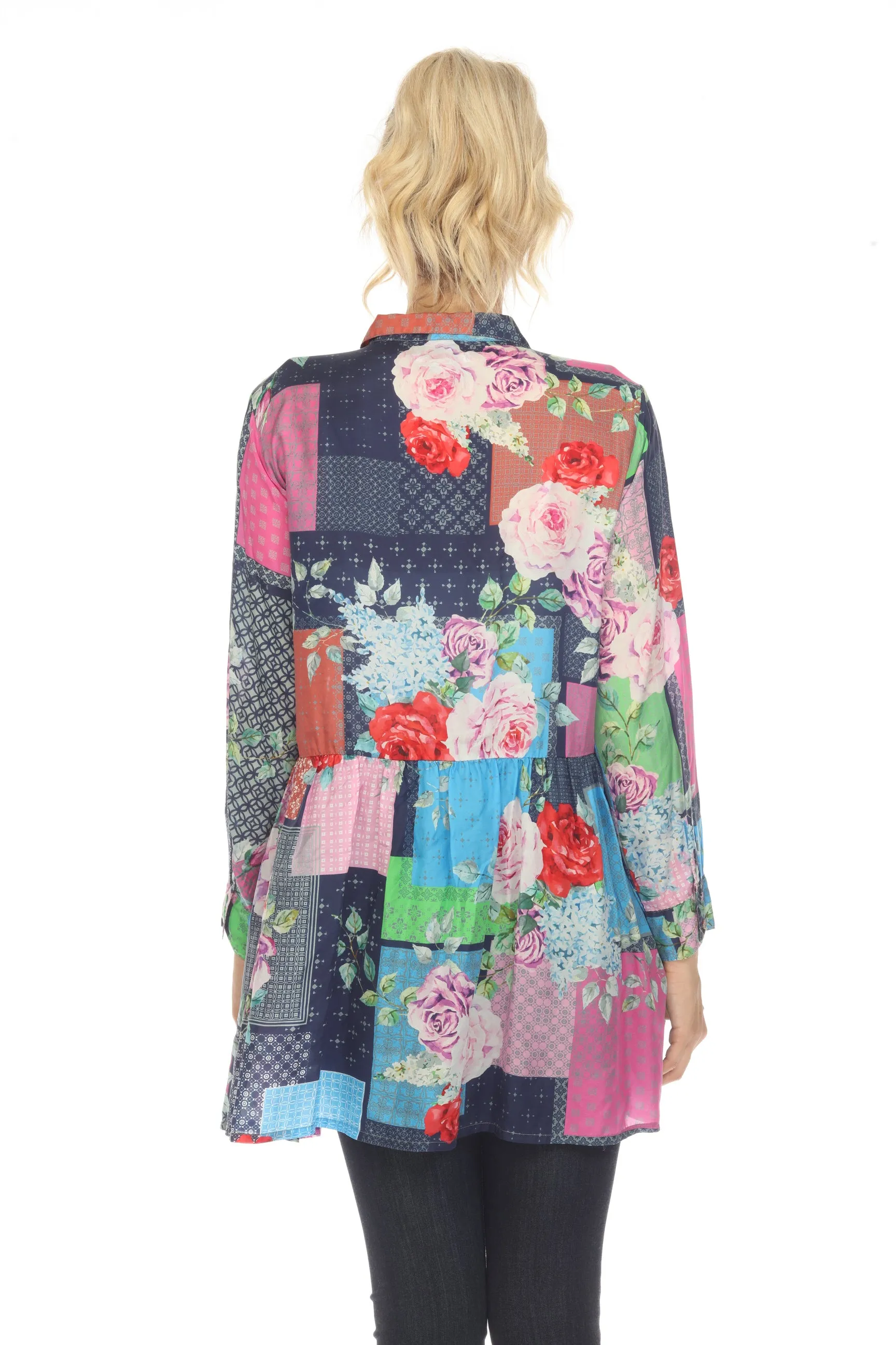 Johnny Was Rose Monroe Silk Floral Patchwork Tunic Top Boho Chic C25523A3