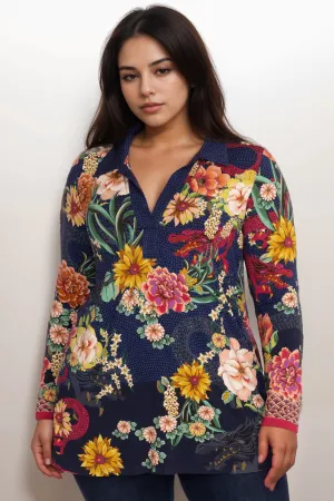 Johnny Was The Janie Favorite Long Sleeve Polo Swing Tunic Top T22223-EX Plus Size