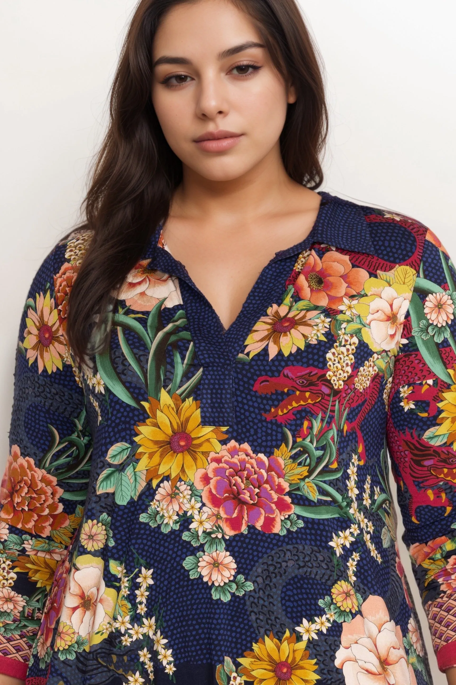 Johnny Was The Janie Favorite Long Sleeve Polo Swing Tunic Top T22223-EX Plus Size