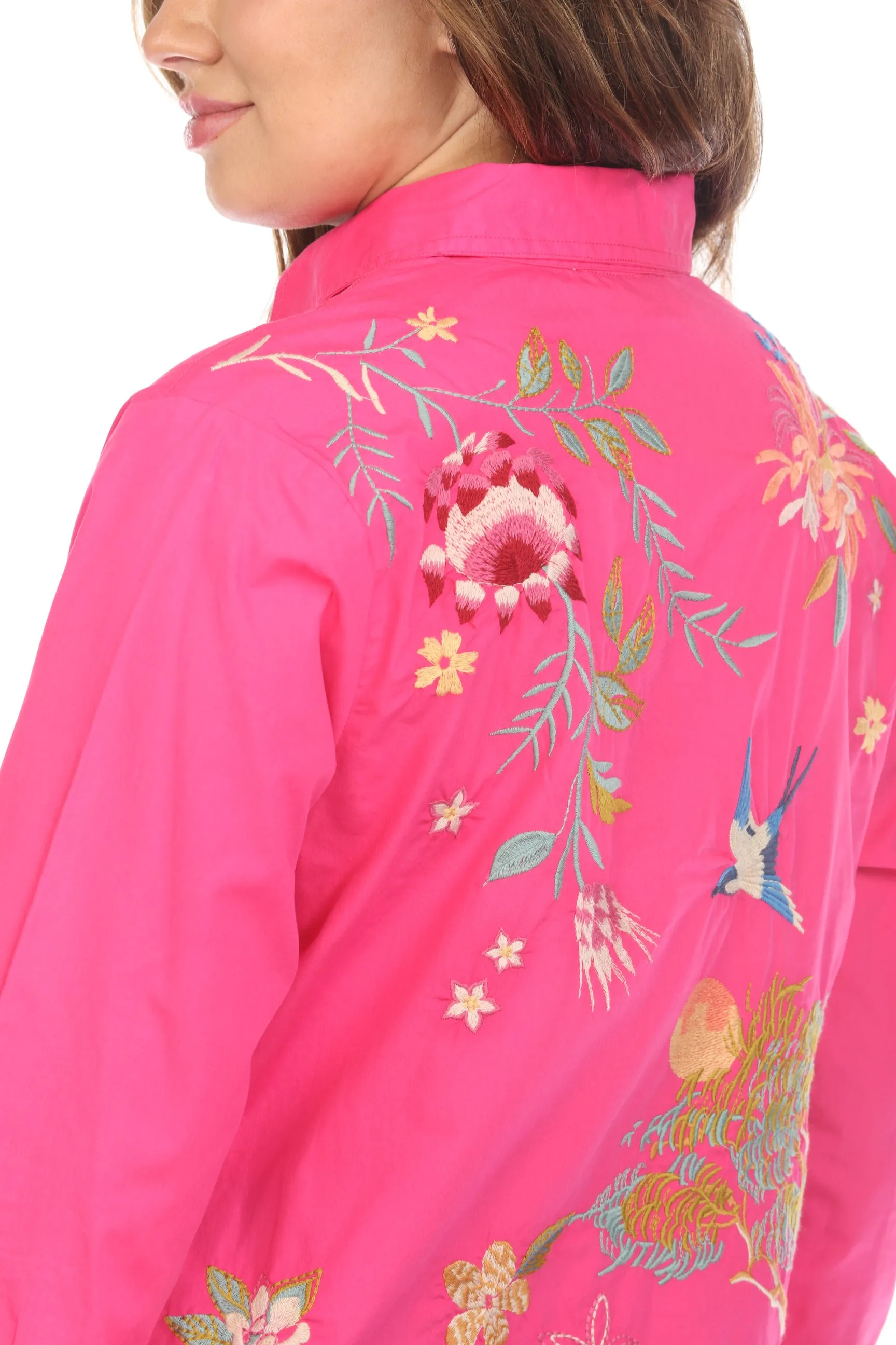 Johnny Was Workshop Pink Indalo Button Down Tunic Shirt Boho Chic W28924