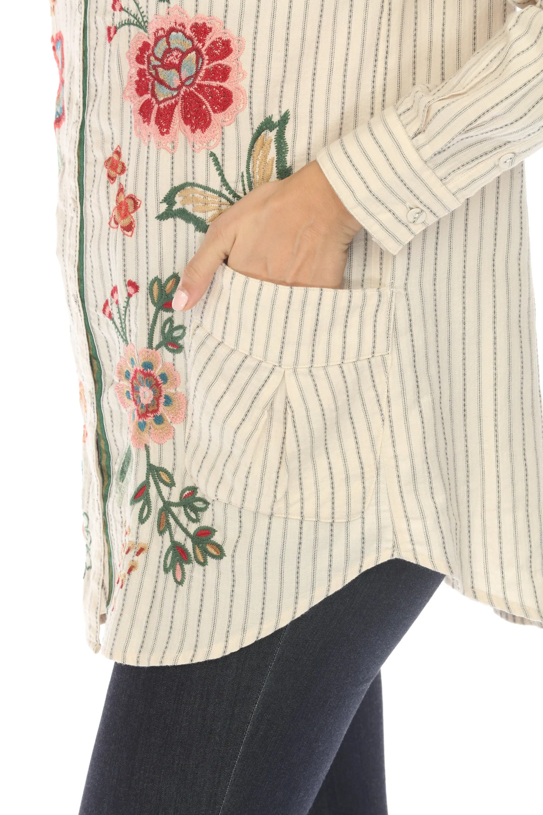 Johnny Was Workshop Stripe Messine Painters Smock Tunic Shirt W21124 Boho Chic