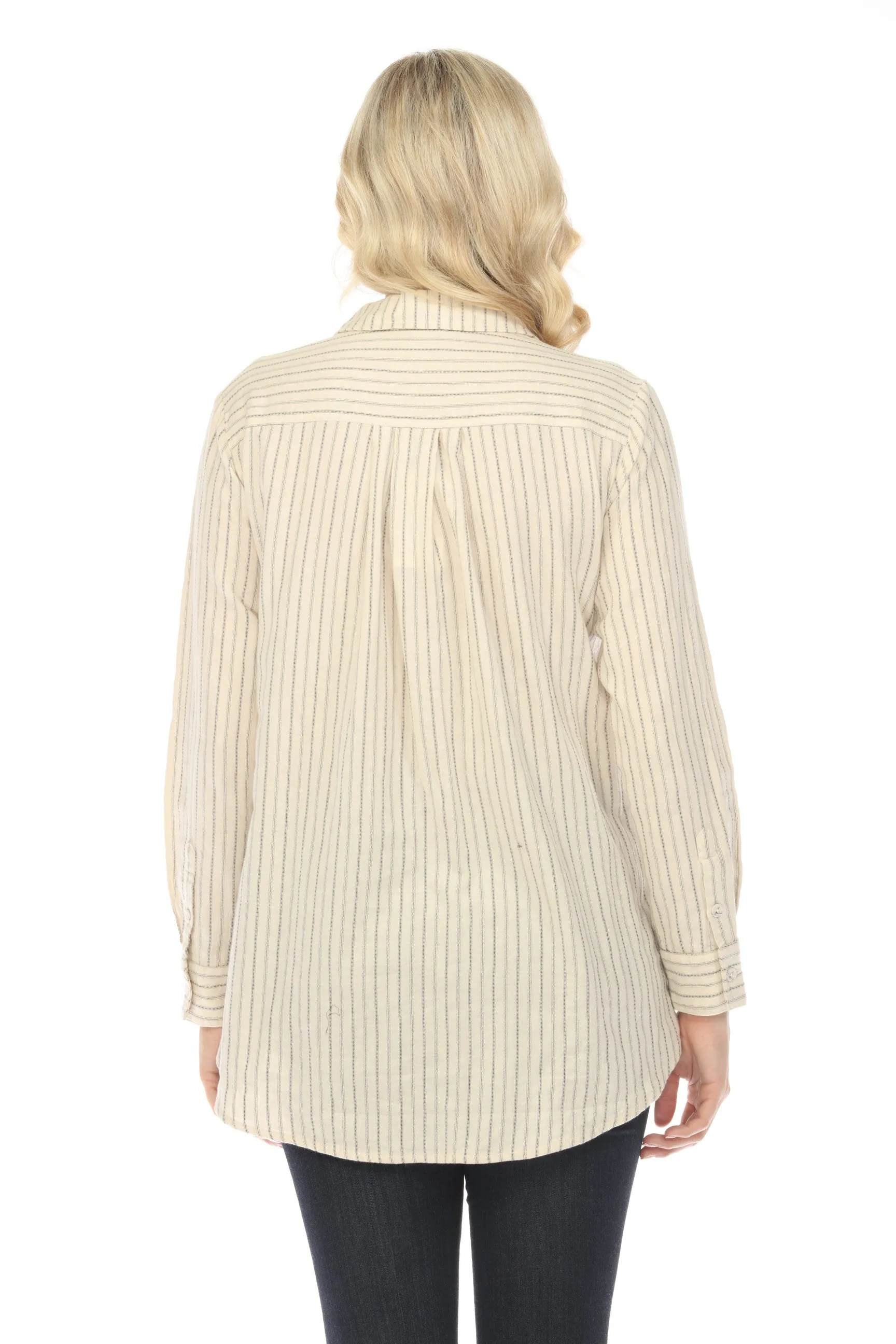Johnny Was Workshop Stripe Messine Painters Smock Tunic Shirt W21124 Boho Chic