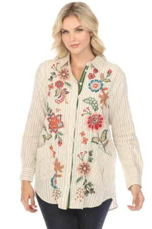 Johnny Was Workshop Stripe Messine Painters Smock Tunic Shirt W21124 Boho Chic