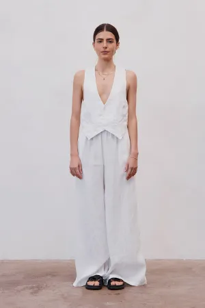 Jonathan Wide Leg Linen Pant White