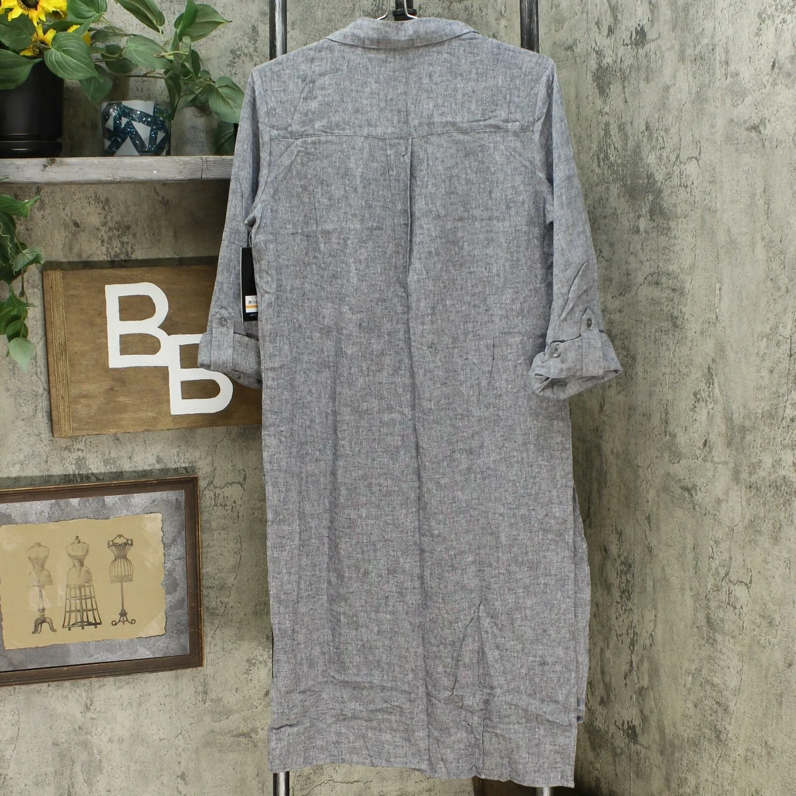 Jones New York Women's Linen Blend Roll Tab 3/4 Sleeve Button Up Tunic