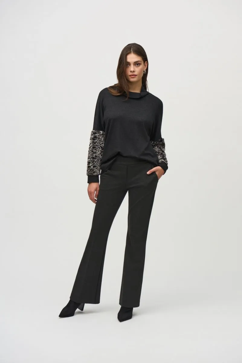 Joseph Ribkoff Charcoal Grey Faux Fur Long Sleeves Cowl Neck Tunic Top 244247 