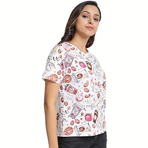 JUNEBERRY Women's Cotton Half Sleeve Regular Fit Printed T-Shirt (TSH_JB_54_Coffee_XXL_Multicolored_XX-Large)