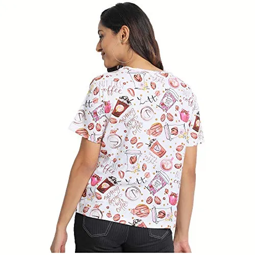 JUNEBERRY Women's Cotton Half Sleeve Regular Fit Printed T-Shirt (TSH_JB_54_Coffee_XXL_Multicolored_XX-Large)