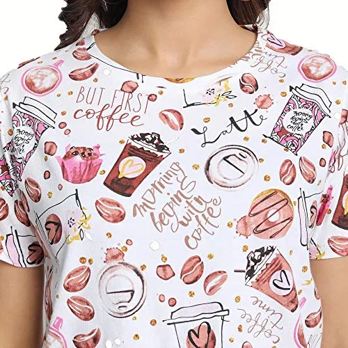 JUNEBERRY Women's Cotton Half Sleeve Regular Fit Printed T-Shirt (TSH_JB_54_Coffee_XXL_Multicolored_XX-Large)
