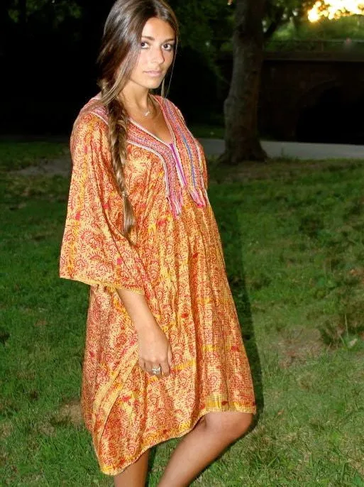 Kaftan style tunic dress with hand embroidery