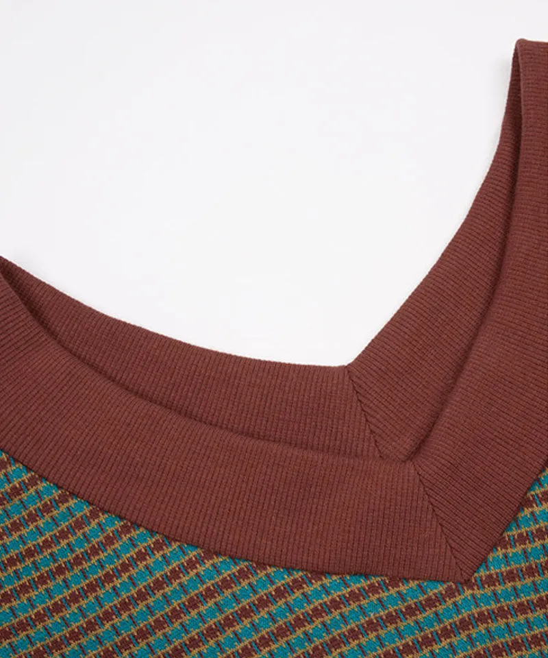 KANDINI Jacquard V-Neck Vest - Teal(Brick)