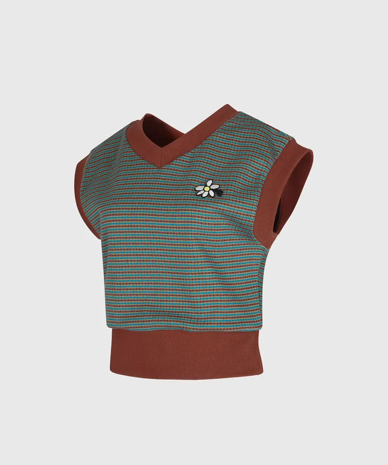 KANDINI Jacquard V-Neck Vest - Teal(Brick)