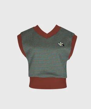 KANDINI Jacquard V-Neck Vest - Teal(Brick)