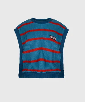 KANDINI Striped Knit Vest - Blue