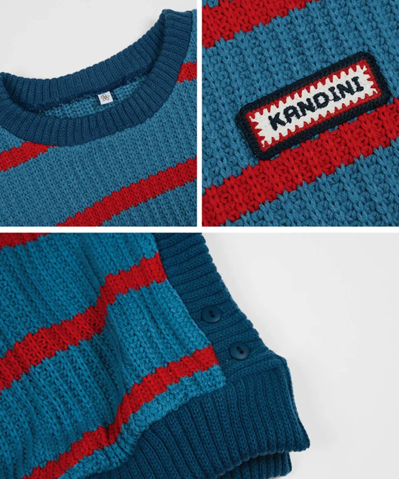 KANDINI Striped Knit Vest - Blue