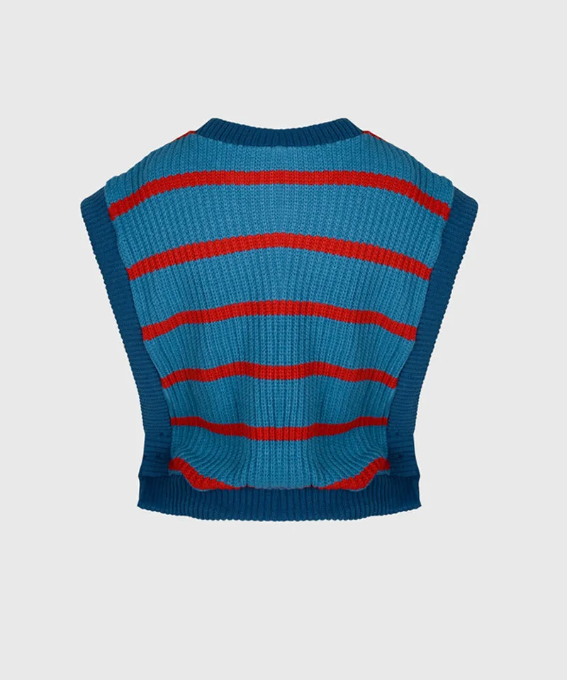 KANDINI Striped Knit Vest - Blue