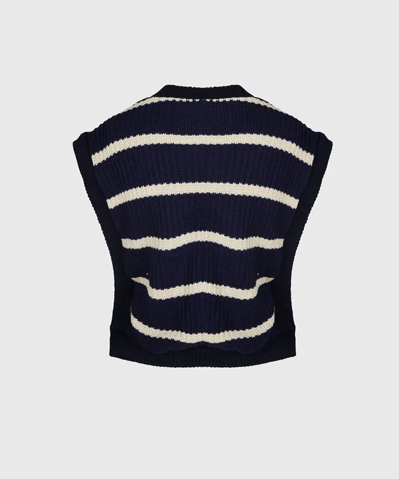 KANDINI Striped Knit Vest - Navy