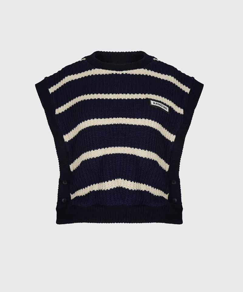KANDINI Striped Knit Vest - Navy