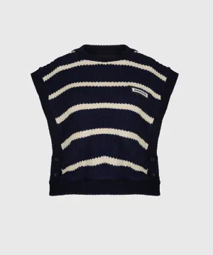 KANDINI Striped Knit Vest - Navy