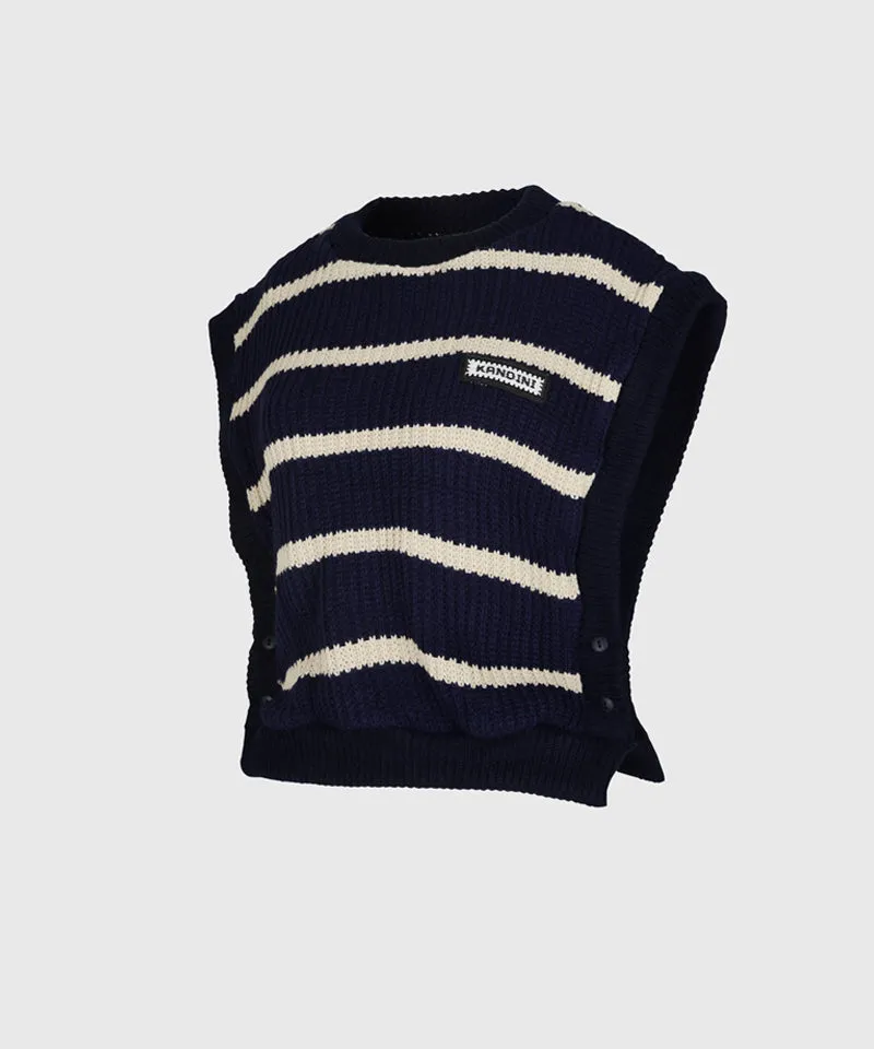 KANDINI Striped Knit Vest - Navy