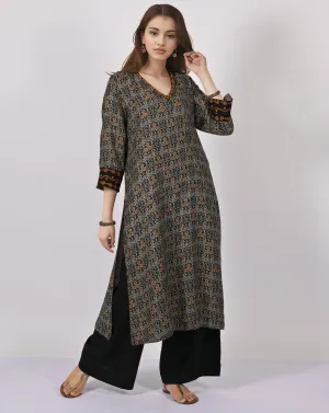 KASI Block Print Style Pure Cotton Hand Embroidered Long Tunic Dress; Made to Order/Customizable