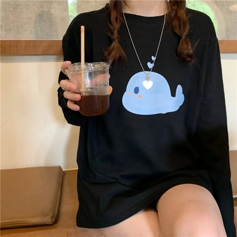 Kawaii Cetacean Printed Loose T-shirt