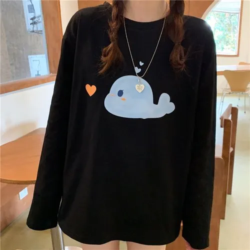 Kawaii Cetacean Printed Loose T-shirt