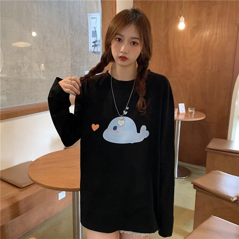 Kawaii Cetacean Printed Loose T-shirt