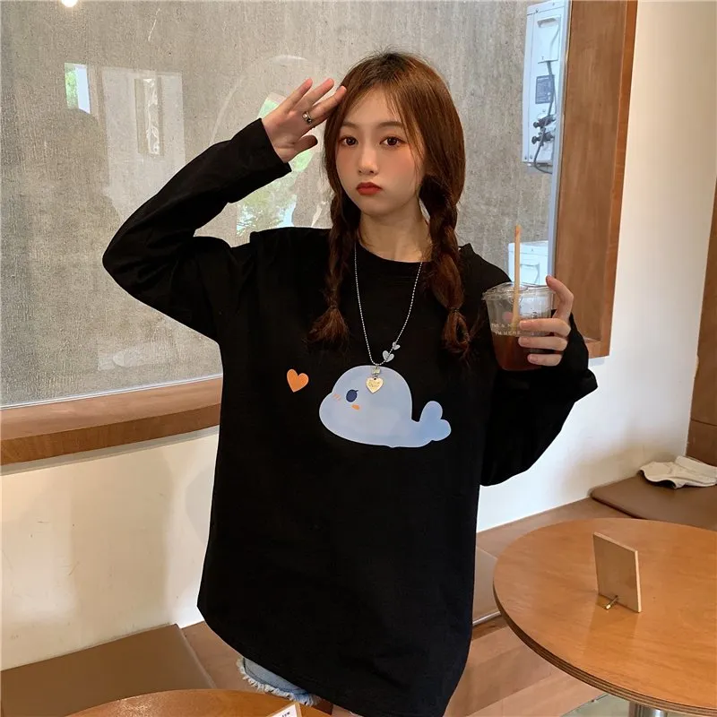 Kawaii Cetacean Printed Loose T-shirt